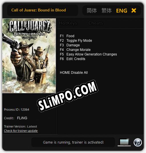 Call of Juarez: Bound in Blood: Трейнер +6 [v1.2]