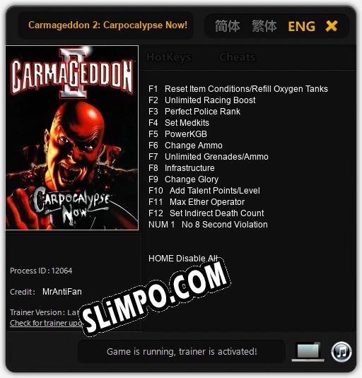 Carmageddon 2: Carpocalypse Now!: ТРЕЙНЕР И ЧИТЫ (V1.0.28)