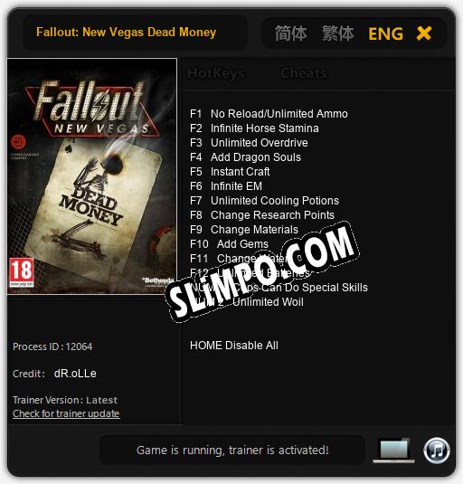 Fallout: New Vegas Dead Money: ТРЕЙНЕР И ЧИТЫ (V1.0.82)