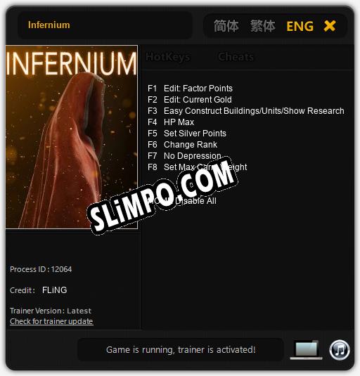 Infernium: Трейнер +8 [v1.8]