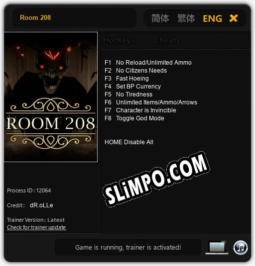 Трейнер для Room 208 [v1.0.6]