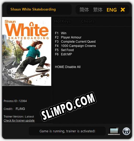 Shaun White Skateboarding: Трейнер +6 [v1.8]