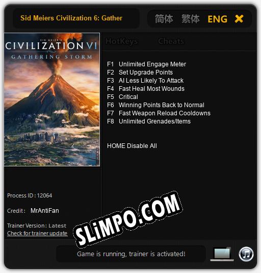 Трейнер для Sid Meiers Civilization 6: Gathering Storm [v1.0.8]