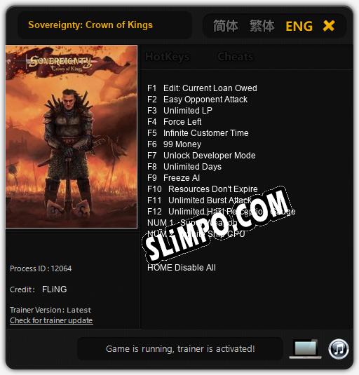 Трейнер для Sovereignty: Crown of Kings [v1.0.6]