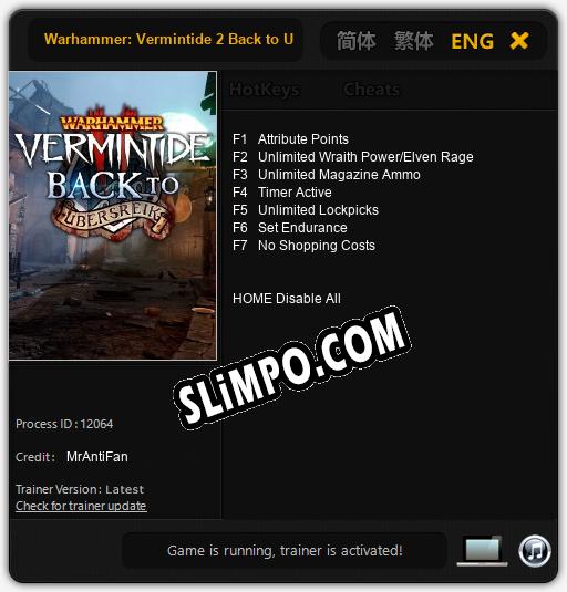 Warhammer: Vermintide 2 Back to Ubersreik: ТРЕЙНЕР И ЧИТЫ (V1.0.99)